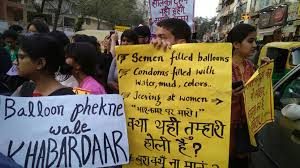 Protests outside Delhi Police HQ after semen-filled balloons thrown at LSR students.