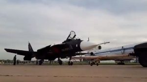 Sukhoi Su-47, the mysterious, supersonic, experimental black-coloured Russian fighter seen at MAKS 2019.