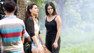 Sunny Leone looks scary while Mandana Karimi turns up the heat in these on-location shoot stills.