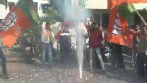 Celebrations in Maharashtra, BJP leaders congratulate Devendra Fadnavis; NCP, Shiv Sena in shock.