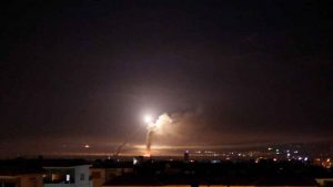 Syrian air defenses intercept Israeli missile attack.