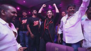 As 'Darbar' releases, Rajinikanth's family visits Chennai theatre to cheer for him with fans.