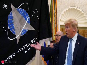 President Donald Trump unveils Space Force flag, claims US military will build 'super duper missile'