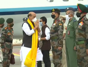 Defence Minister Rajnath Singh arrives in Ladakh, to visit forward areas, interact with field commanders