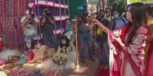 Bengali actress and TMC MP Nusrat Jahan and hubby Nikhil Jain play 'dhak' and dance on Durga Ashtami in Kolkata - Watch