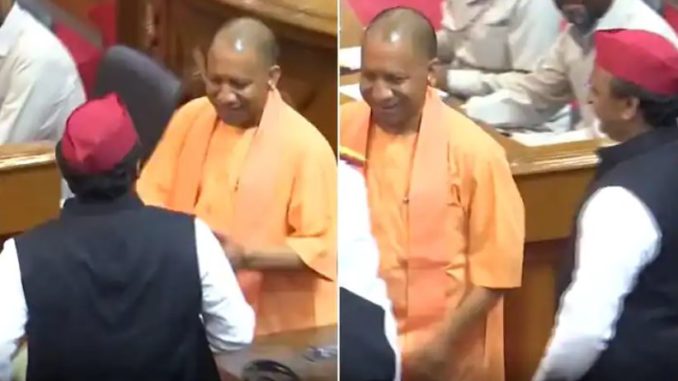 Yogi Adityanath, Akhilesh Yadav meet, smile and shake hands in UP Assembly