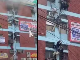 Students Use Wires To Escape After Fire Breaks Out At Building In Delhi's Mukherjee Nagar