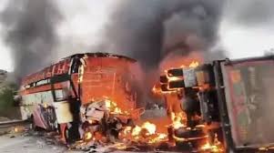 14 killed after bus collides with truck, catches fire in Andhra Pradesh's Markapuram