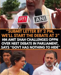 Amit Shah offers to speak at 3 PM as opposition uproar over NEET Protest, Ram Temple theft continues